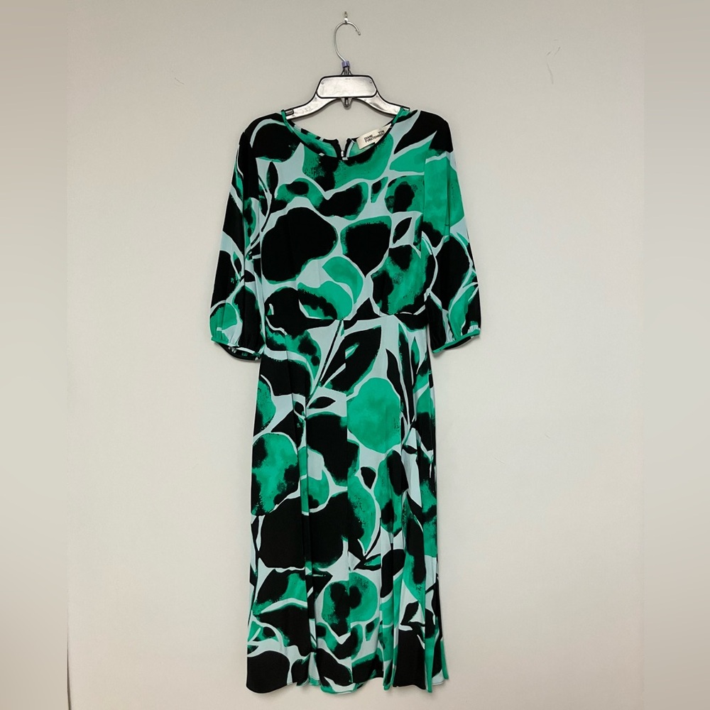 DIANE VON FURSTENBERG TEAL & BLACK ABSTRACT DRESS - SIZE 0
